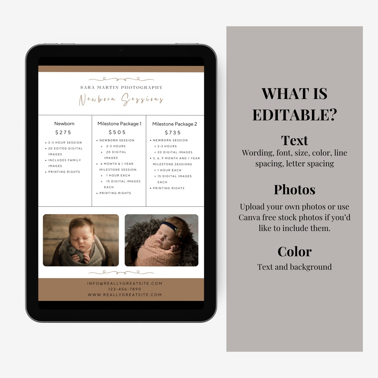 Newborn Photography Price List Template