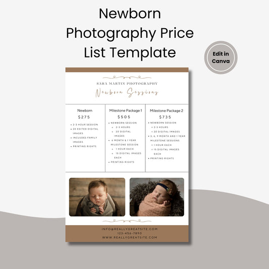 Newborn Photography Price List Template