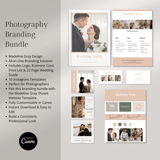 Photography Branding Bundle, Photographer Branding Kit, Photography Logo, Welcome Guide, Instagram Templates, Business Card, Price List