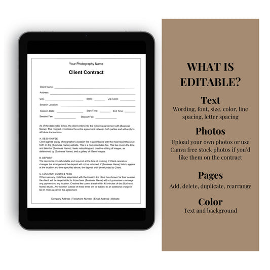 Photography Client Contract Template, Photography Forms, Photography Contract, Client Agreement, Photographer Forms, Marketing Forms