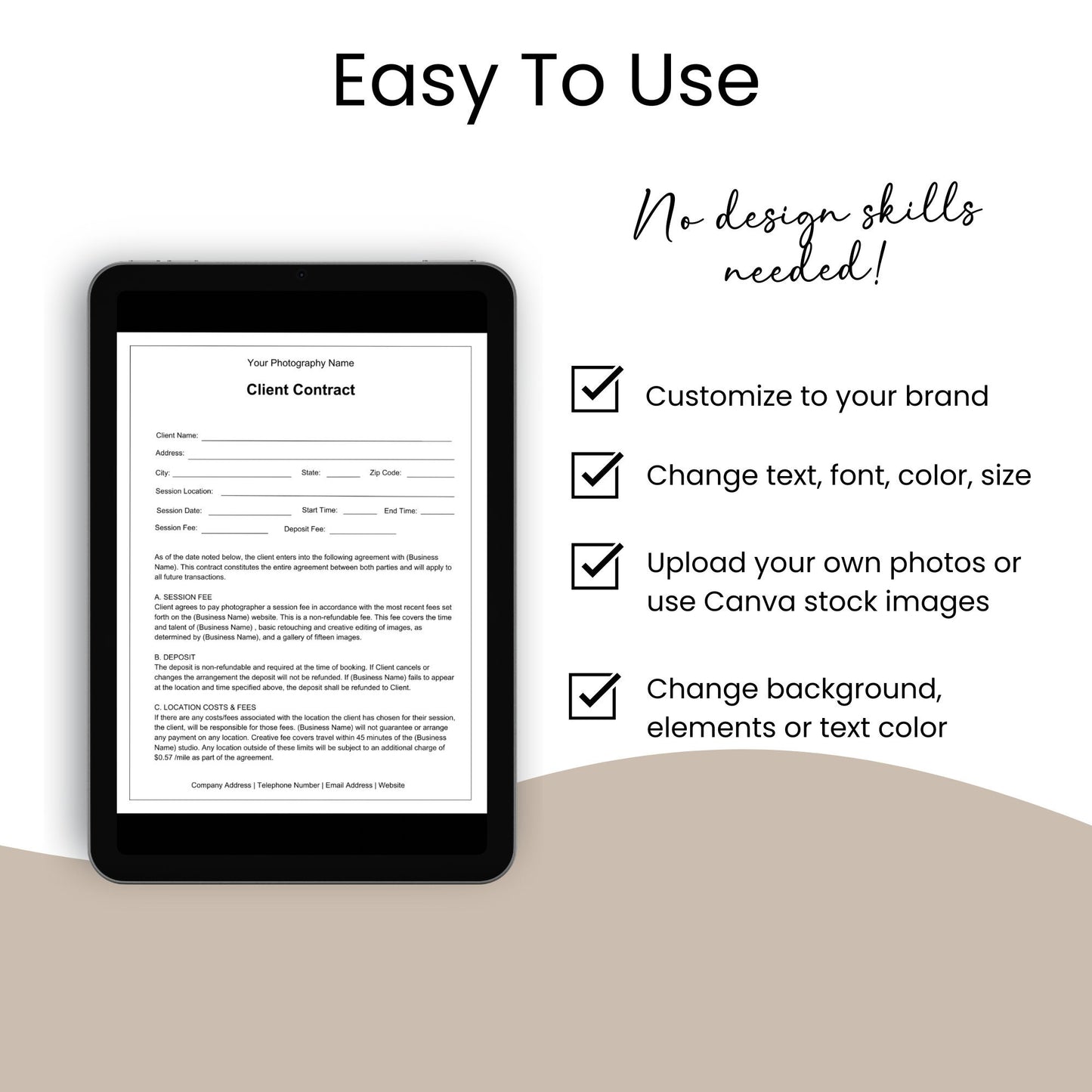 Photography Client Contract Template, Photography Forms, Photography Contract, Client Agreement, Photographer Forms, Marketing Forms