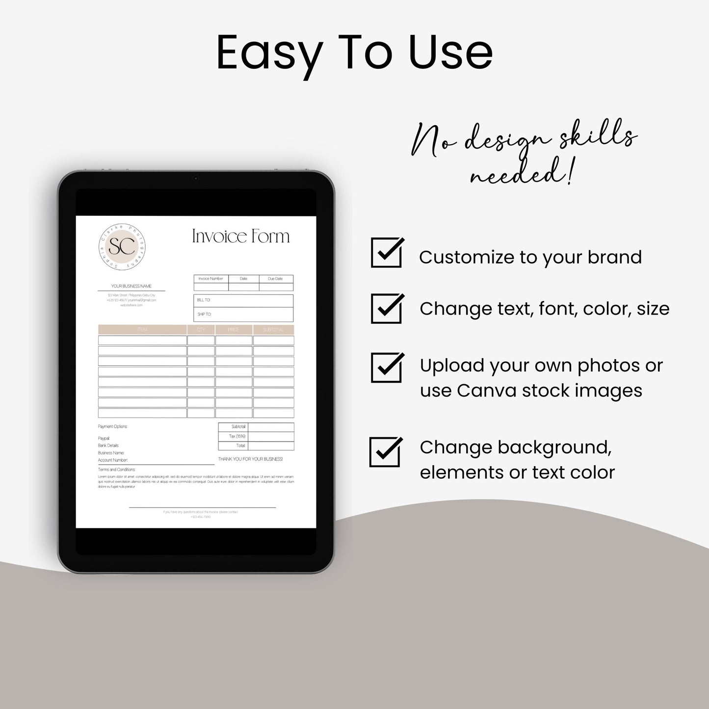 Photography Invoice Form, Business Form Templates, Photography Order Form, Receipt Form, Canva Templates, Invoice Templates