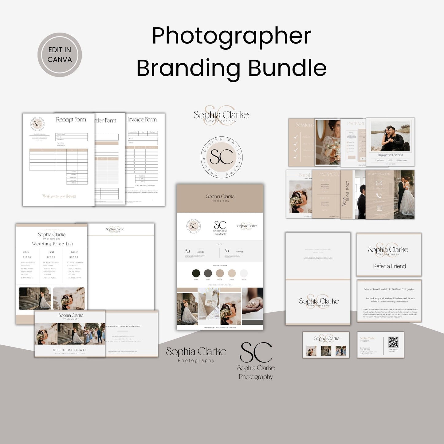 Photography Branding Bundle, Photography Business Templates, Photography Logo, Business Card, Price List, Invoice Form, Branding Kit