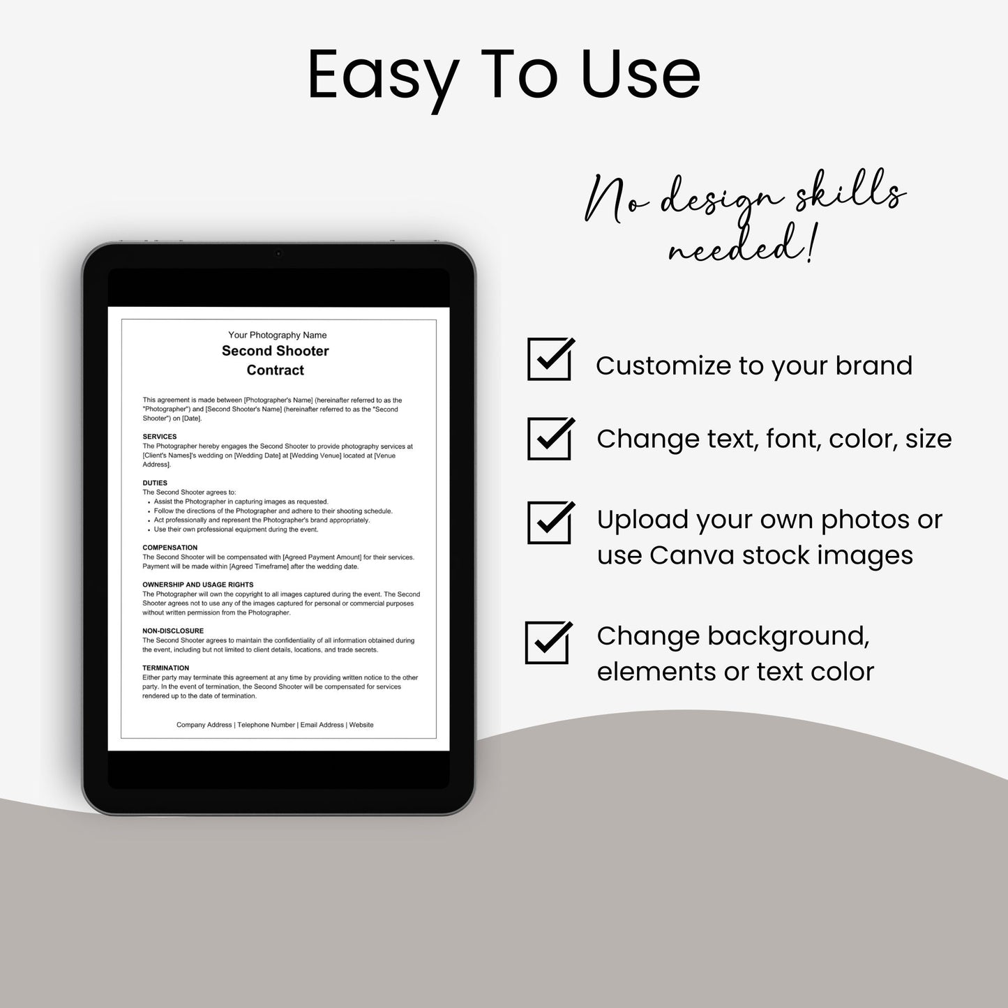 Second Shooter Photography Contract, Photography Contract Template, Photography Template, Wedding Photography Second Shooter Contract