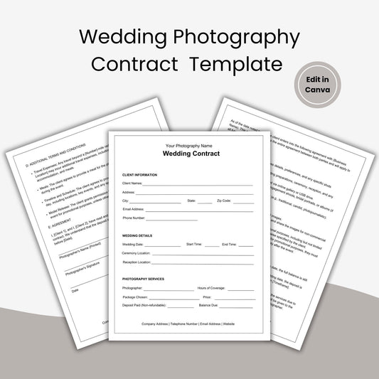 Wedding Photography Contract, Photography Contract Template, Wedding Contract, Photography Forms, Photography Client Contract Template