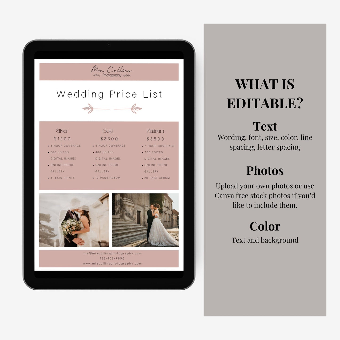 Photographer Branding Bundle, Photography Branding Kit, Photography Business Templates, Photography Logo, Business Card, Price List