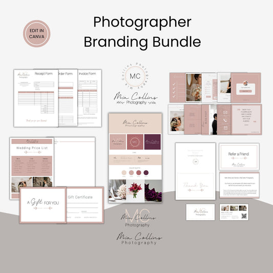 Photographer Branding Bundle, Photography Branding Kit, Photography Business Templates, Photography Logo, Business Card, Price List