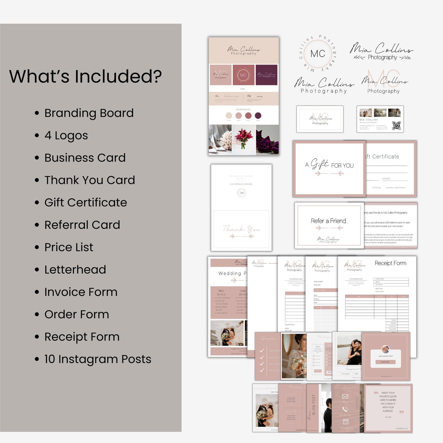 Photographer Branding Bundle, Photography Branding Kit, Photography Business Templates, Photography Logo, Business Card, Price List